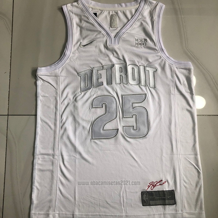 Camiseta Detroit Pistons Derrick Rose #25 MVP Blanco